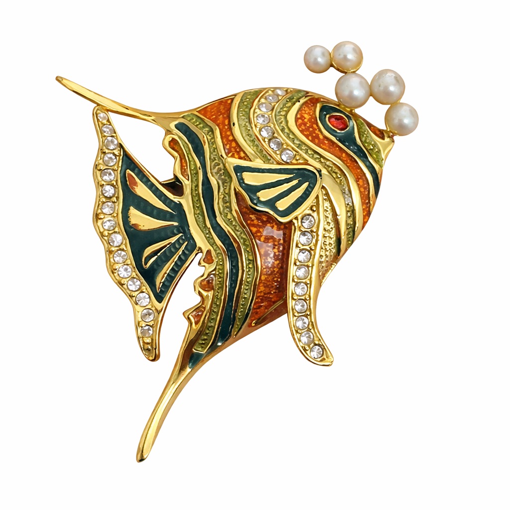 Bob Mackie Wanda The Fish Brooch Pearl Bubbles